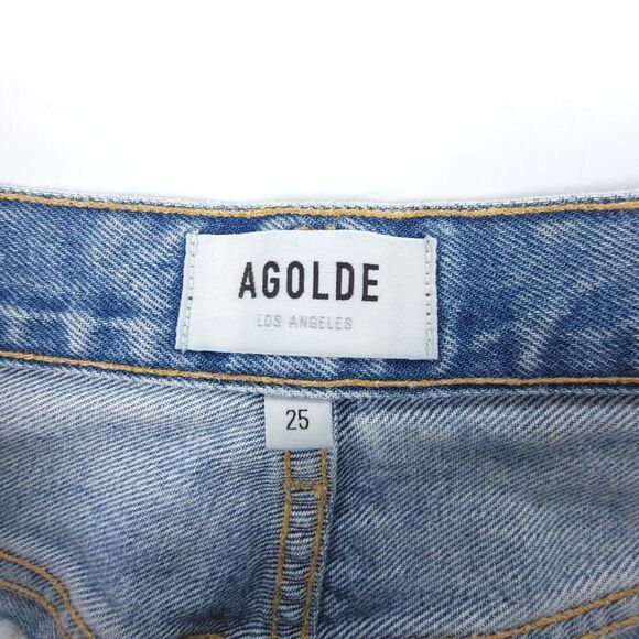 AGOLDE 90's Mid Rise Loose Fit Wide Leg Jeans Fall Out Distressed Light Denim 25 - Picture 2 of 7